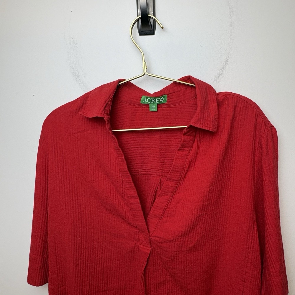 J. Crew Popover Shirt Oversized Gauze Red Tunic Pullover Sz  XXS ‎ Cotton BX628 - Picture 4 of 9
